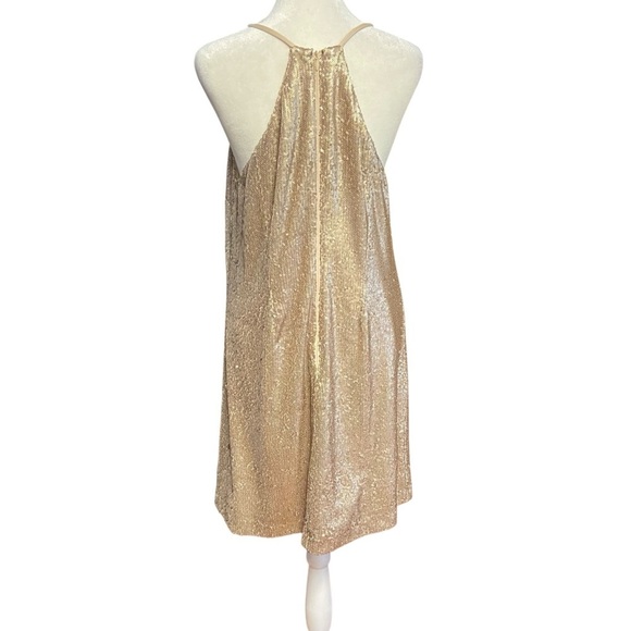 Halston Heritage Gold Sequin Halter Mini Dress Size 10 Champagne Party Cocktail - Picture 4 of 9